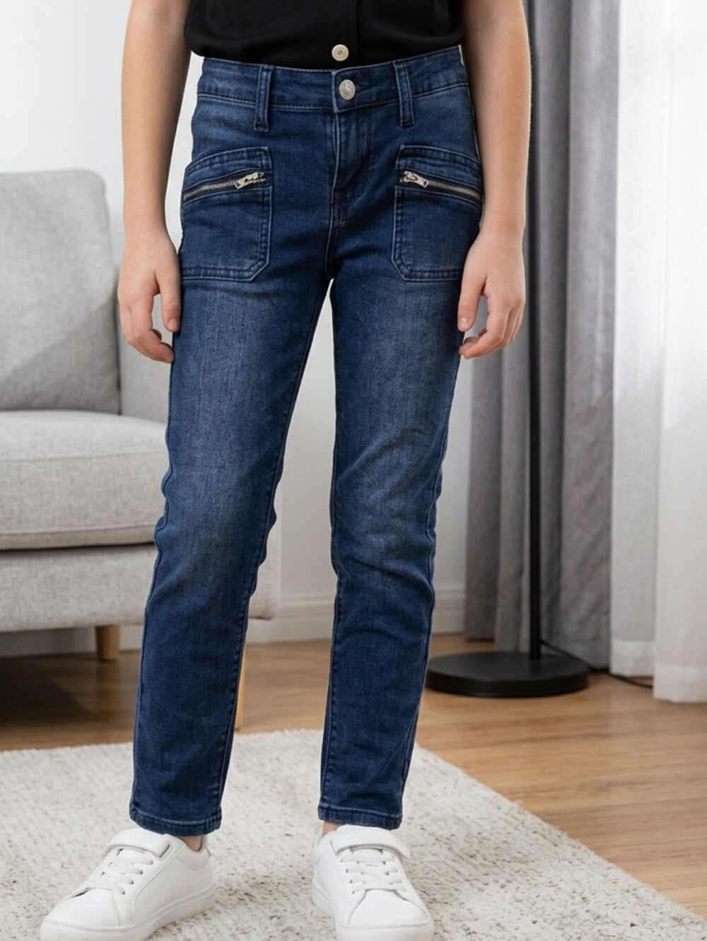 Hudson Amri Ankle Skinny Jean Girls 10 Dark Blue Distressed Denim Zipper Pockets